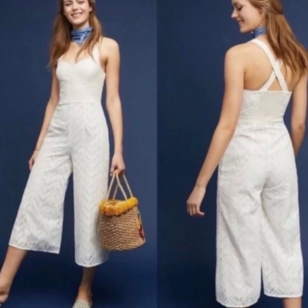 Anthropologie White Textured Jumpsuit